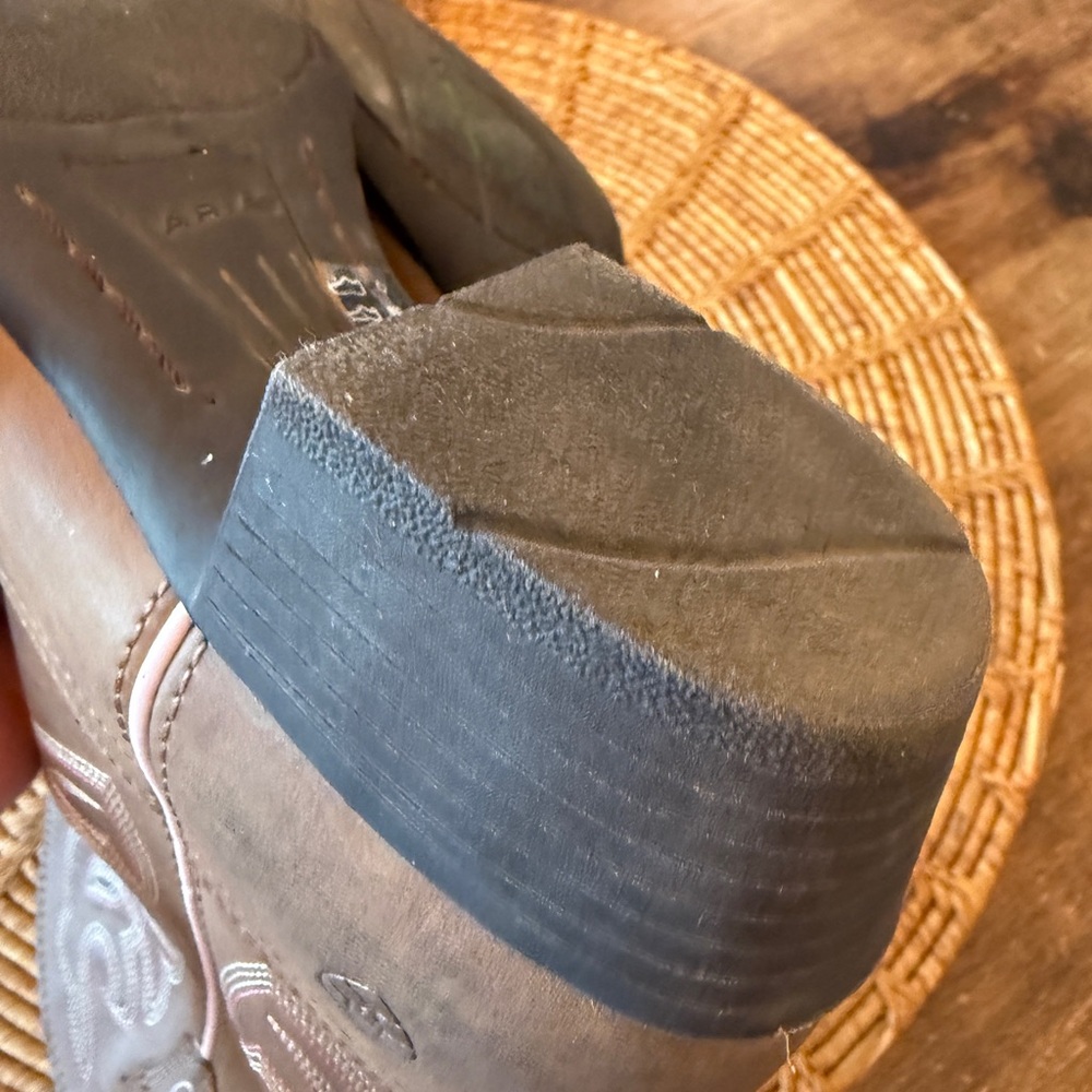 Ariat Tan Leather Boots with Pink & White Stitching - Picture 13 of 15